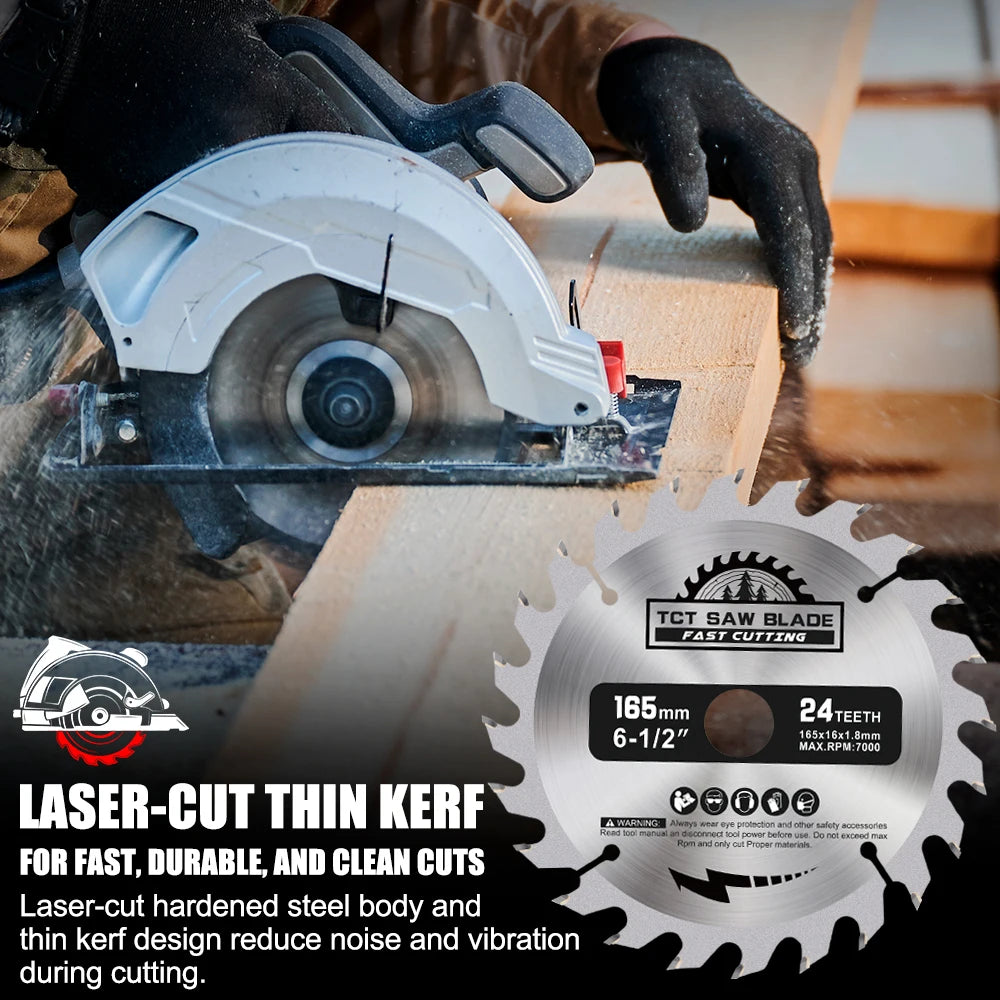 XCAN 165mm TCT Carbide Saw Blade — 24–60T Wood Cutting Disc
