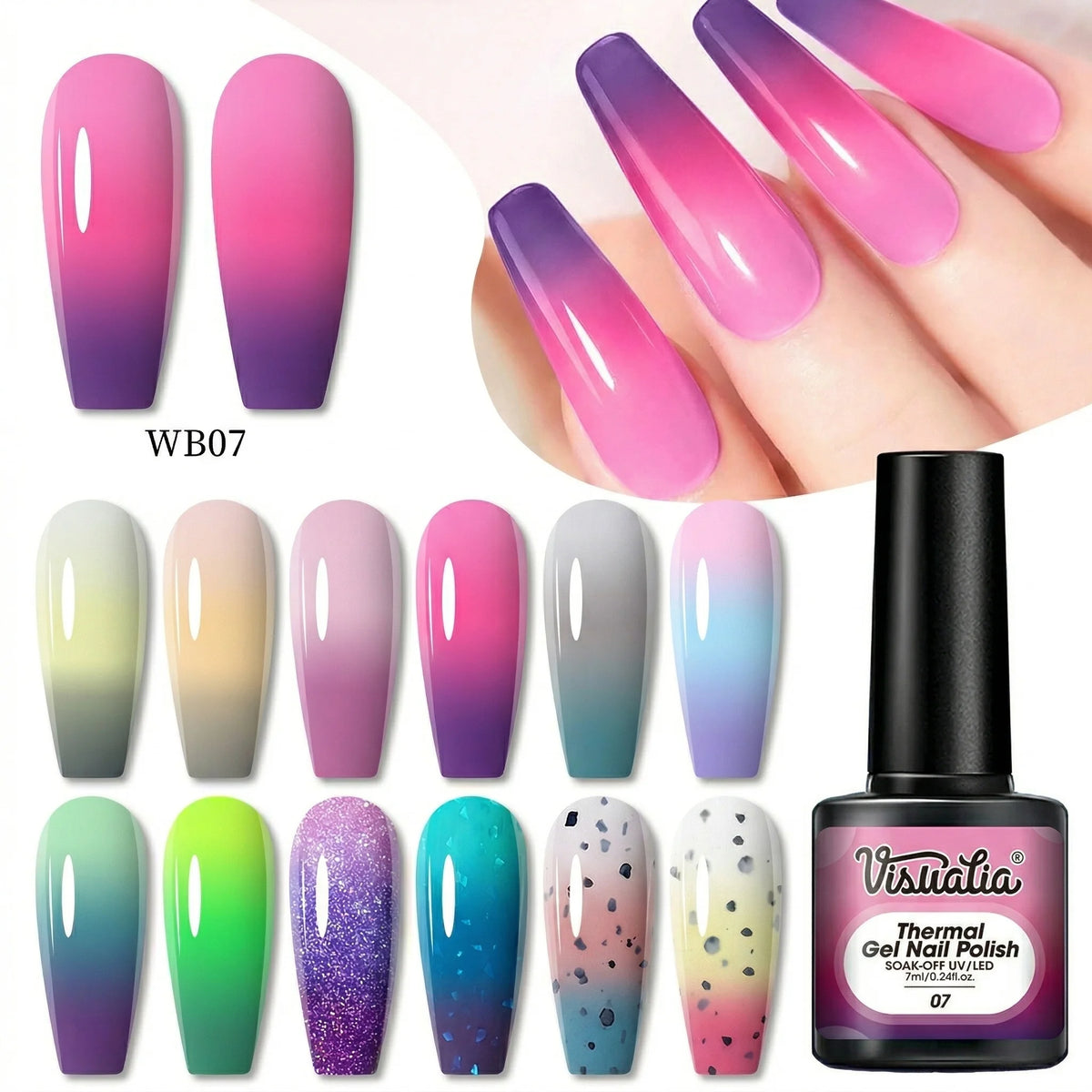 1pc Gradient Hot Gel Nail Polish Set, Changes with Temperature, Semi-Permanent /LED, Soak-Off, Long-Lasting, And Fragrance,