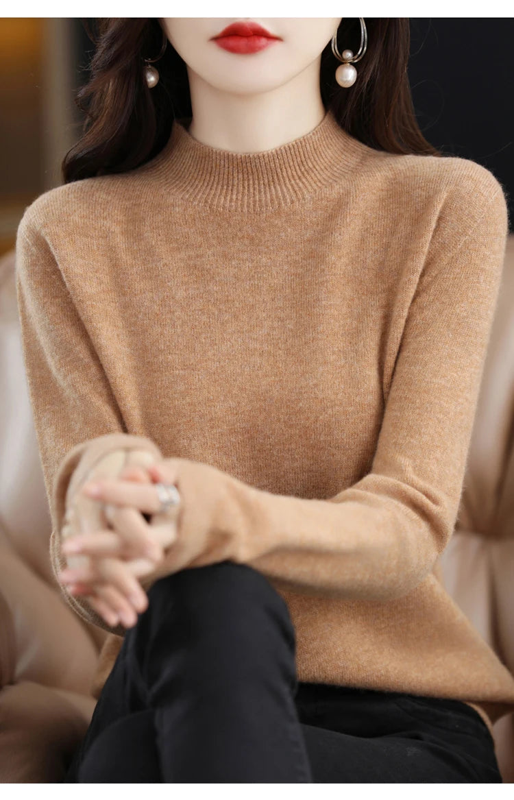 Women's Merino Wool Mock Neck Sweater
