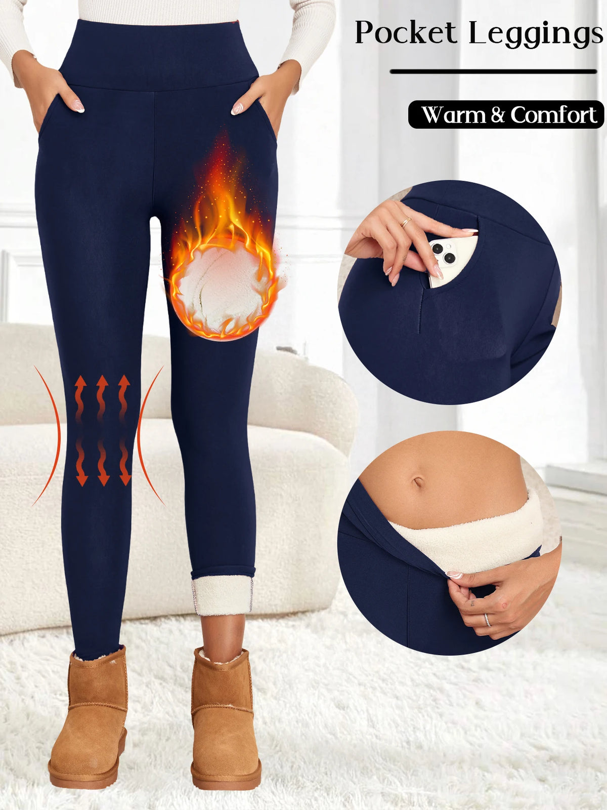 Women's Fleece Lined Flared Leggings - High Waist Thermal Pants - photo 8