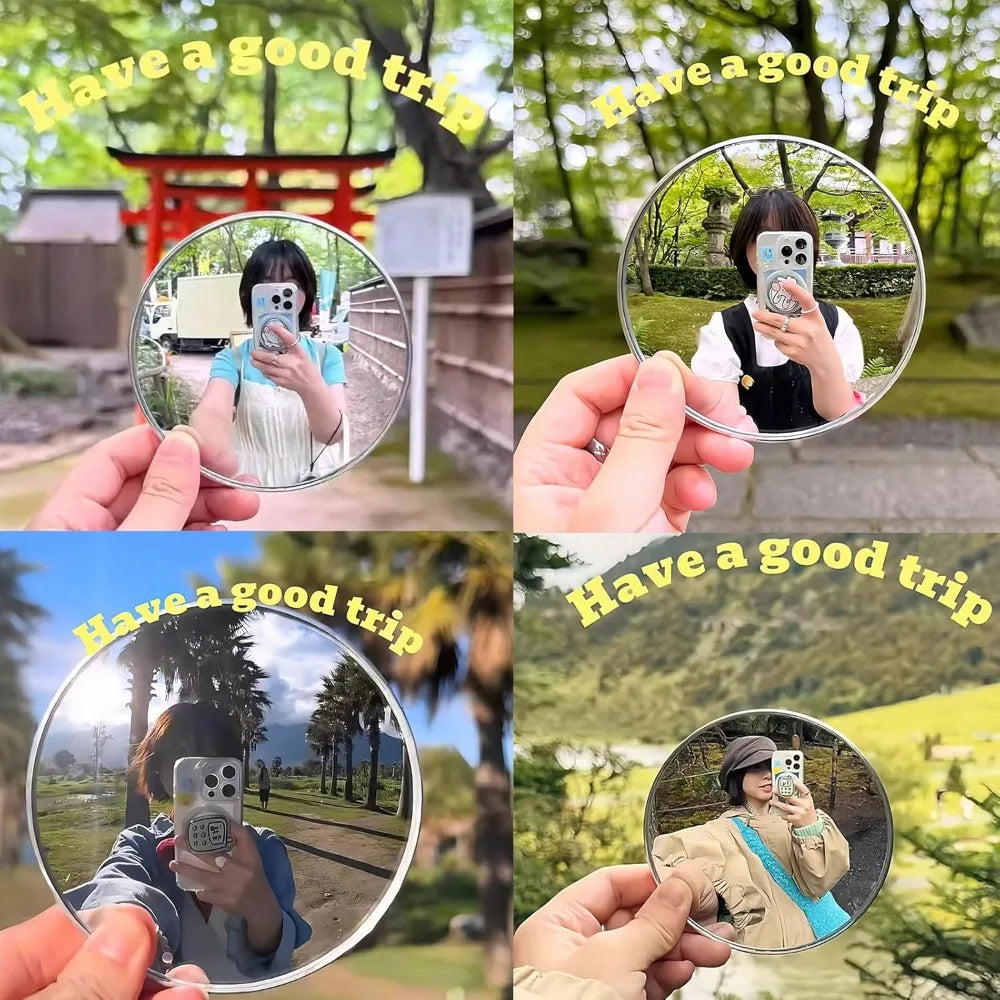 Round Convex Mirror Travel Selfie Photo Props HD Clear Mirror Portable Makeup Mirror Handheld Photography TikTok INS Mirrors