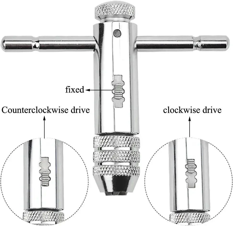 LIYU Adjustable T Handle Ratchet Tap Reamer Hand Manual Wrench M3 M4 M5 M6 M8 Metric Machine Screw Thread Plug Tool