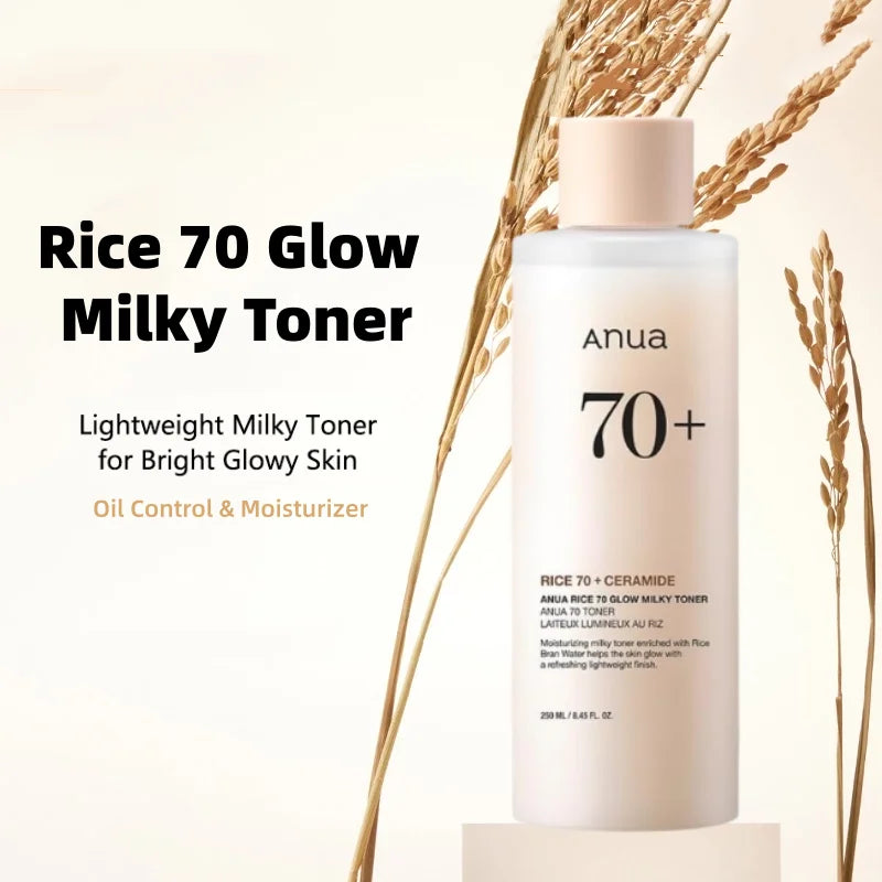 Korean Skincare Set ANUA Rice 70 Glow Milky Toner,Intensive Moisturizing Milk Lotion,Hydrating&Nourishing,Barrier Care 2pcs Sets