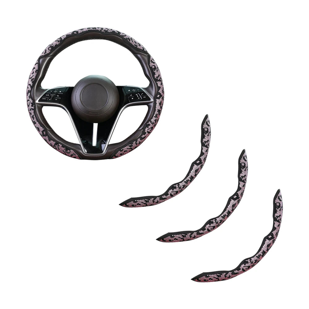3PCS Shining Leopard Print Diamond Car Universal Steering Wheel Cover Luxury Colorful Diamond bulging Sparkling Steering Wheel