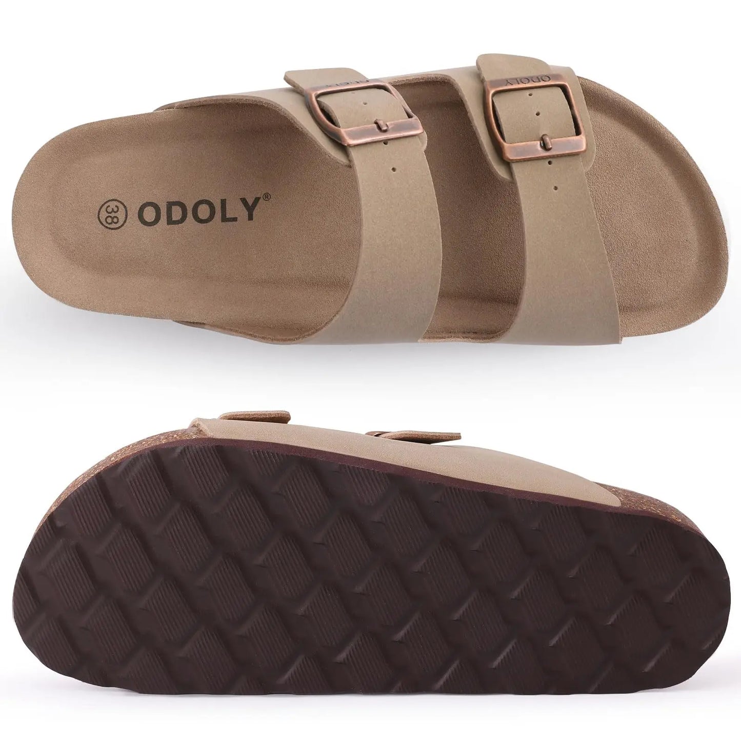 Crestar Women Cork Footbed Slippers Summer Couple Adjustable Double Buckles Flat Sandals Outdoor Cork Beach Slides With Open Toe