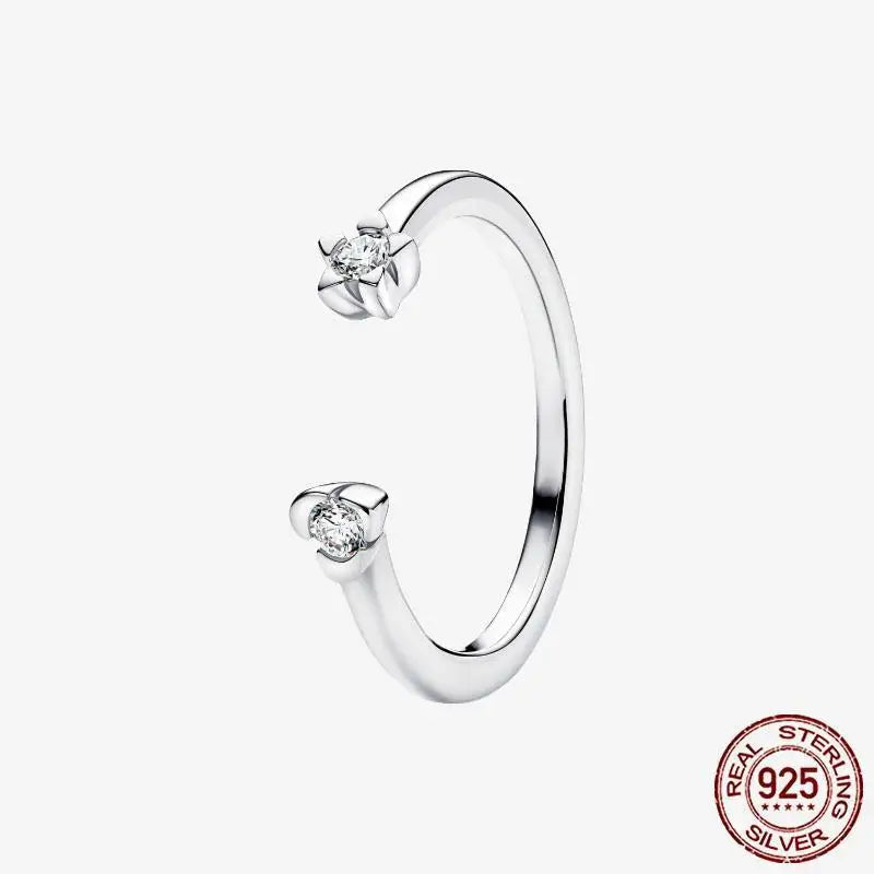 925 Sterling Silver Open Ring Style CZ Paved Heart Butterfly Flower Colorful Gemstone Ring For Women Daily Wear Jewelry Gift