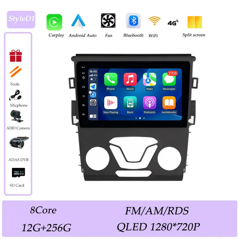 CarPlay Car Radio Video Multimedia Player for Ford Mondeo 5 Fusion 2014 - 2019 Split Screen DSP Stereo GPS Navi QLED Screen BT