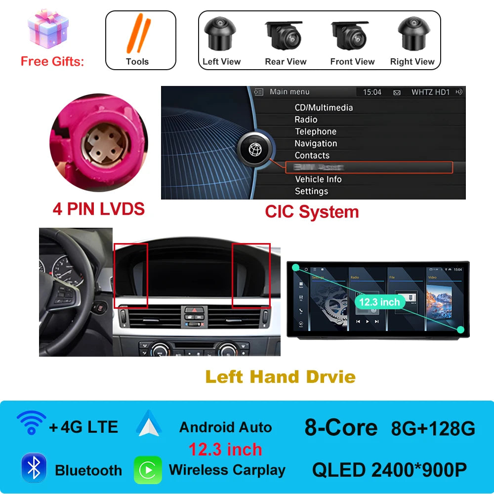 Car Stereo with Apple CarPlay & Android Auto, Compatible with BMW 3 Series E90 E91 E92 (CCC/CIC)