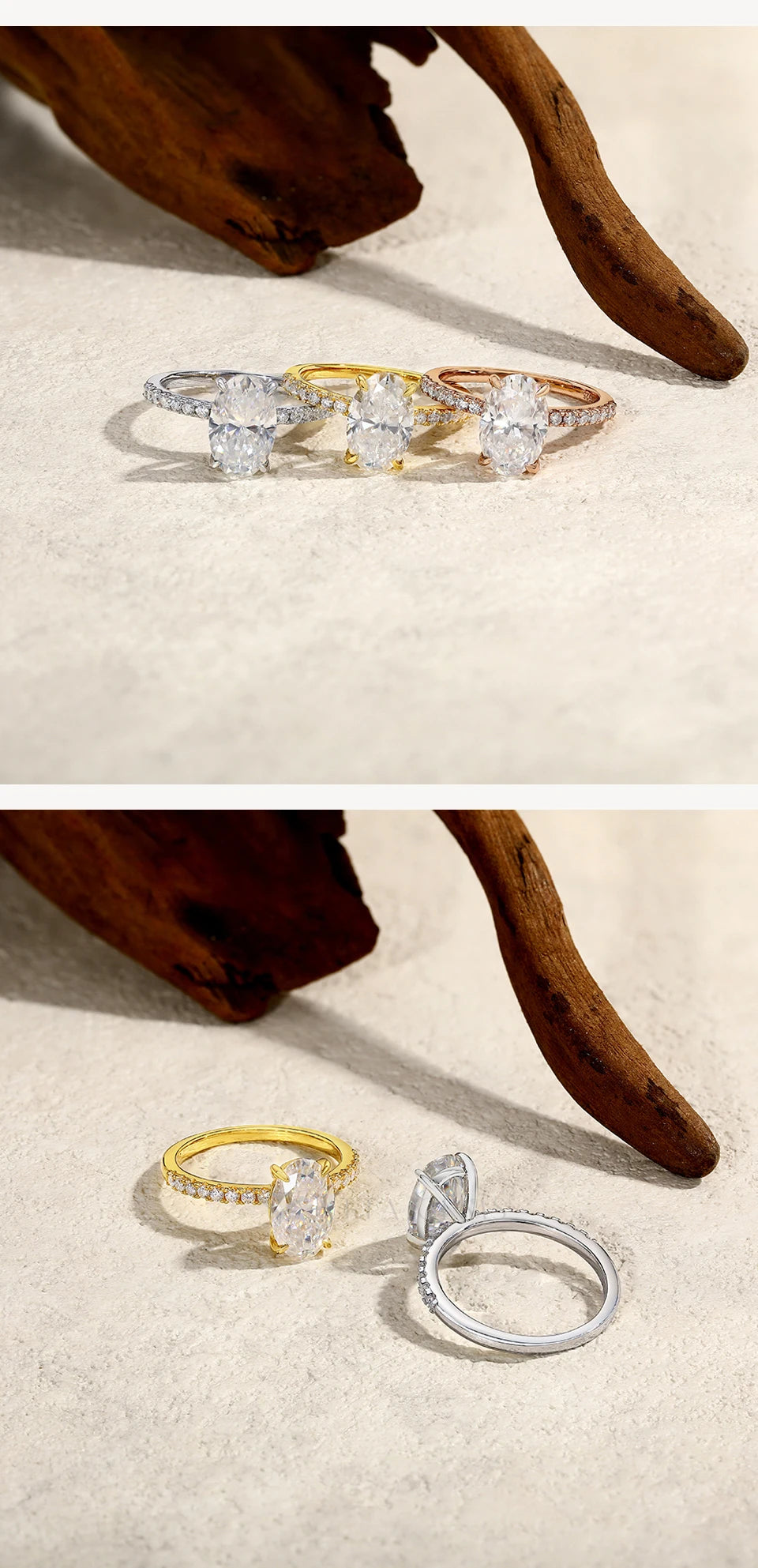 ATTAGEMS Oval Cut 3.0CT All Moissanite Rings forWomen 925 Sterling Silver Gold Plated Engagement Ring Fine Jewelry Drop Shipping