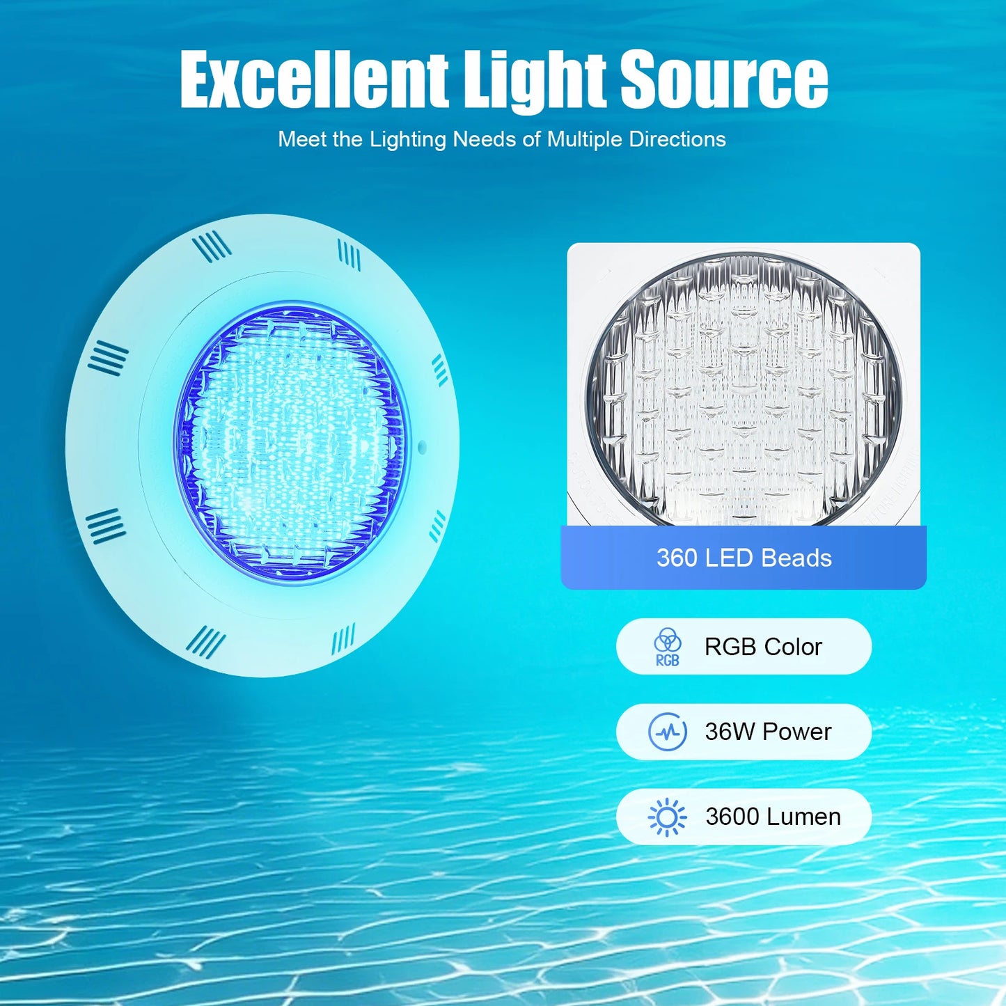 Underwater Light RGB Swimming Lamp IP68 Waterproof ABS 36W  Fountain Lighting 7 Color Changing
