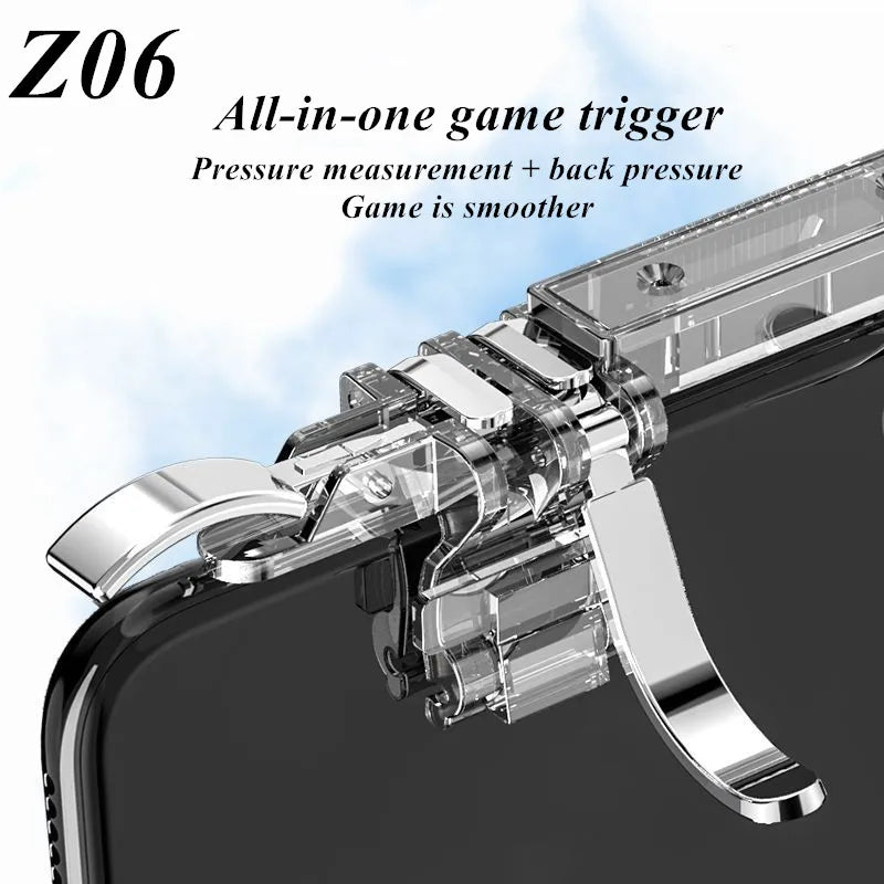 6 Fingers Cell Phone Gamepad Joystick Controller Z06 for PUBG Aim Shooting ABS Key Button Game Trigger for IOS Android Universal
