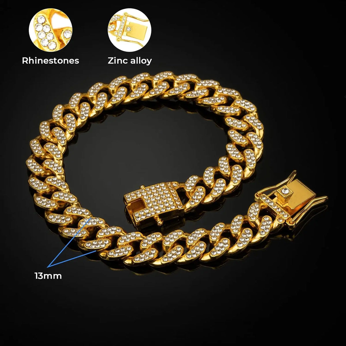 Gold Dog Chain Diamond Dog Collar Walking Metal Secure Buckle Pet Collar Jewelry Accessories Necklace for Small Medium Large Cat