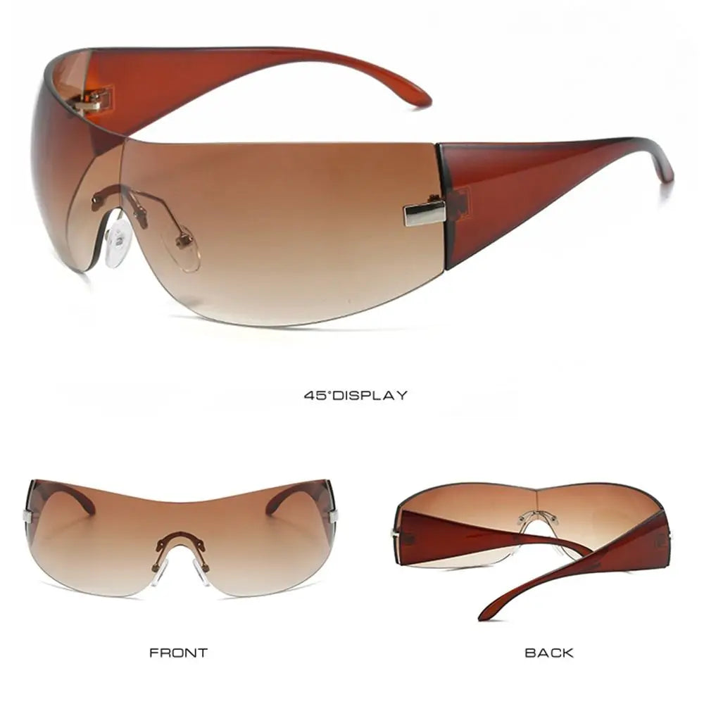Trendy Y2K Sunglasses for Women  Men Rimless Wrap-Around Sunglasses Futuristic One Piece Shades Fashion Hip Hop Sun Glasses