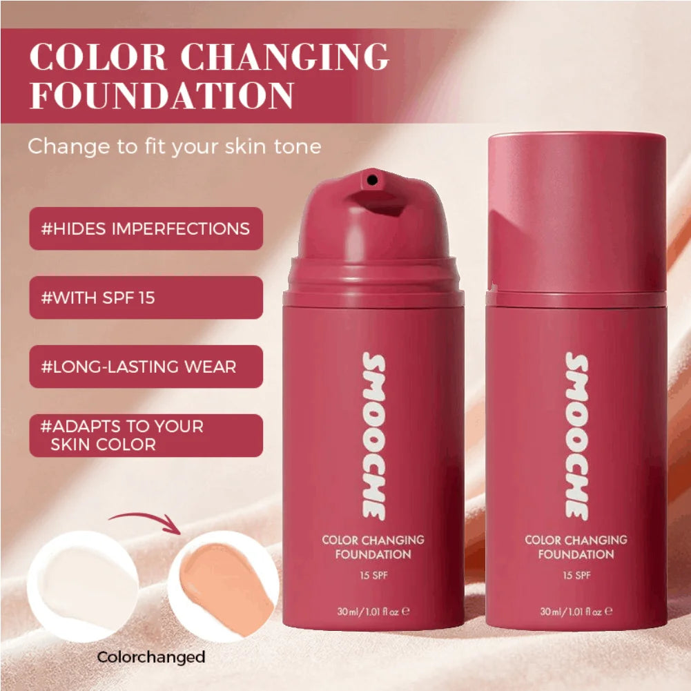 Smooche Color Changing Foundation Self-Adjusting Shade High Covers Imperfections Long-Lasting Makeup Retention Korean Cosmetics