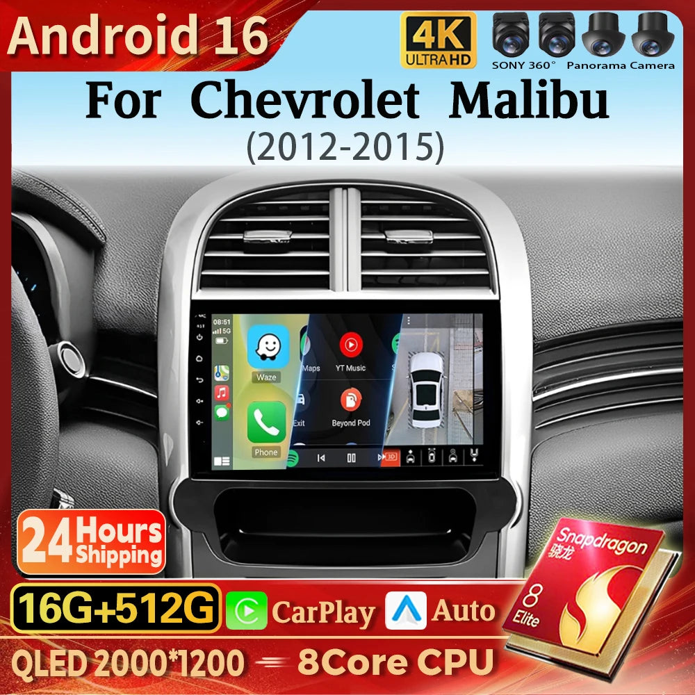 Android 16 Carplay Auto Car Radio Multimedia Player For Chevrolet Malibu 2012-2015 Autoradio DSP GPS Stereo WIFI 2din 16G-512G