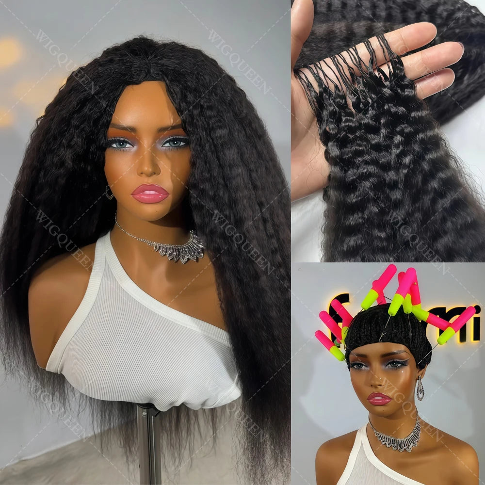 12A Invisible String Kinky Straight Crochet Human Hair Feather Hair Extensions PreLooped Yaki Straight Crochet Hair For Braiding