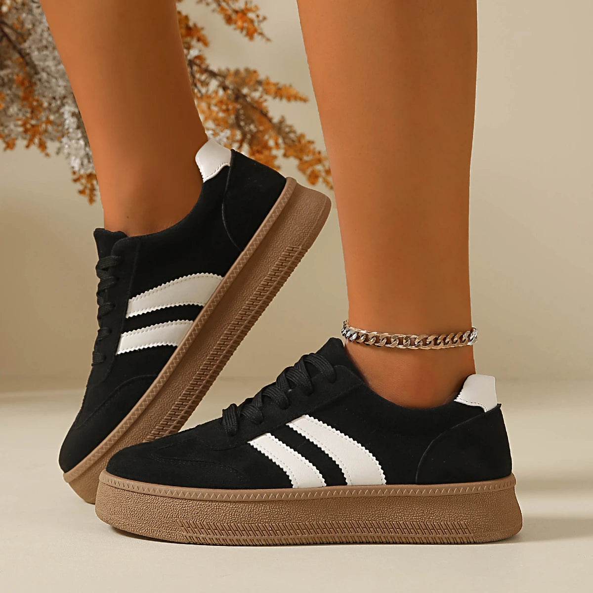 Suede Platform Sneakers for Women — Non-Slip Breathable Lace-Up Walking Shoes