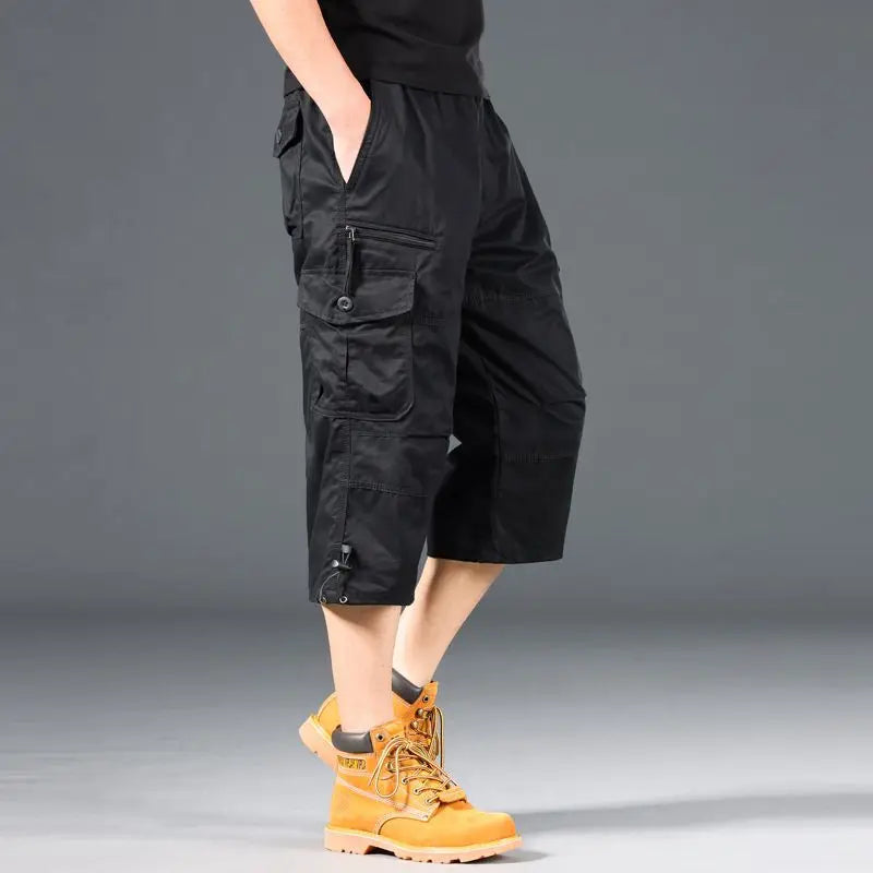 Men's Cargo Shorts — Loose Elastic-Waist Multi-Pocket Casual Shorts