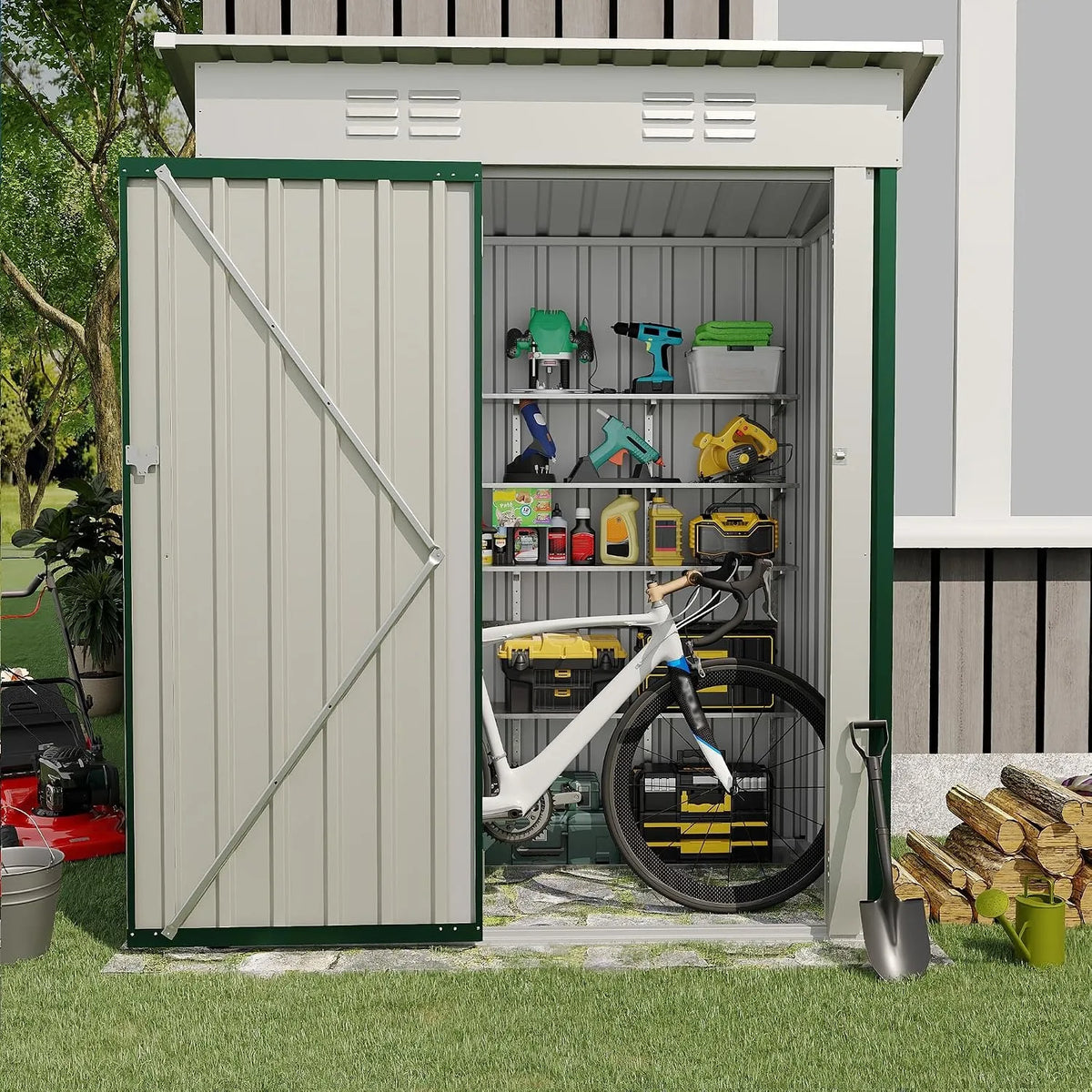 Heavy-duty 5x3 ft lockable metal storage shed — view 8 of 18