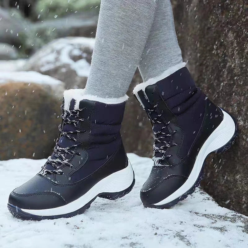 Women's Heeled Platform Ankle Boots - Plush Lined Winter Boots - photo 4