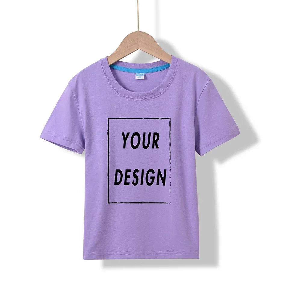 2025 Free Customized Front and Rear Logo Children's Cotton T-shirt, the Best Gift for Boys and Girls