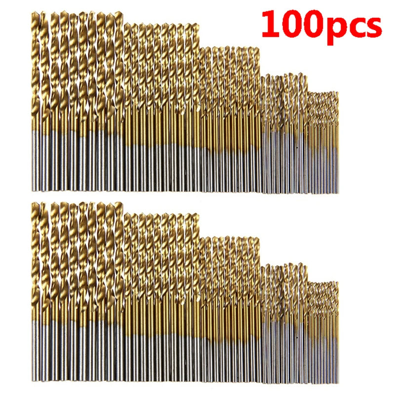 100 Pc Titanium Coated HSS Drill Bit Set