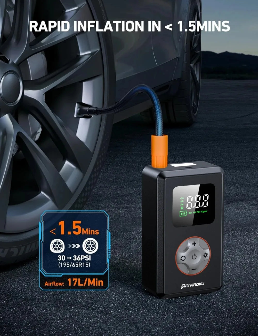Tire Inflator Portable Air Compressor 150 PSI Cordless Mini Bike Tire Pump, Air Pump for Car with Pressure Gauge, LED Light