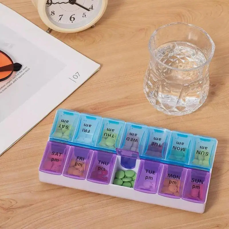 2PCS Weekly Pill Organizer - 14 Grids for Vitamins & Medicine