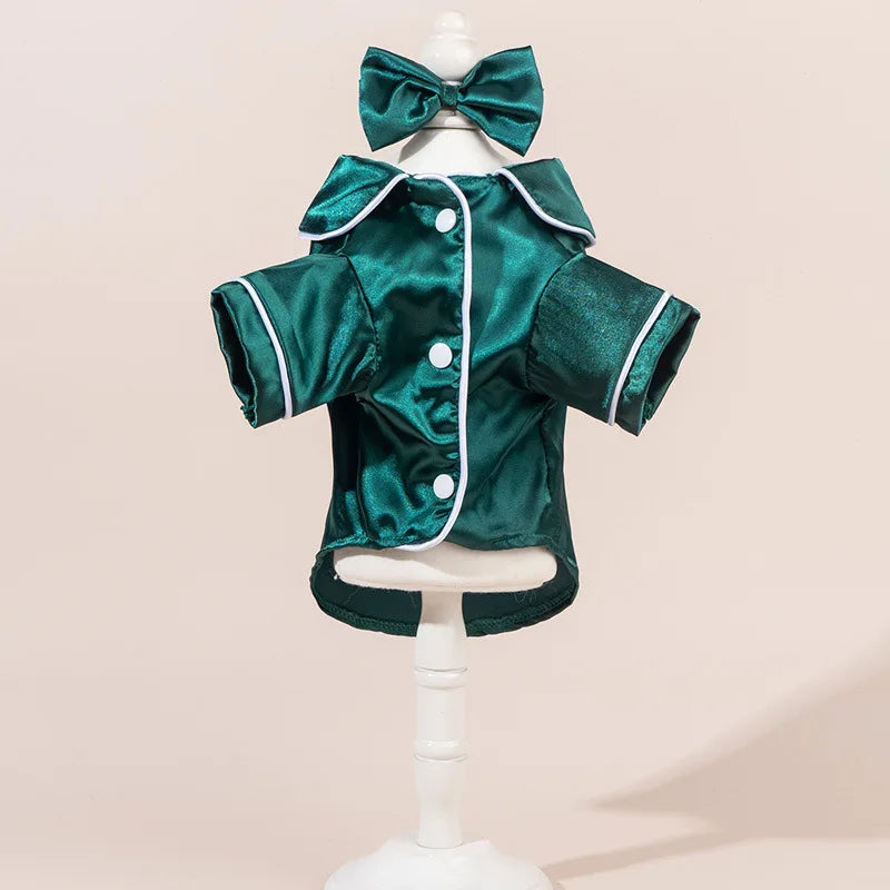 Satin Dog Pajama Set with Bow Headband - Small Dogs & Cats