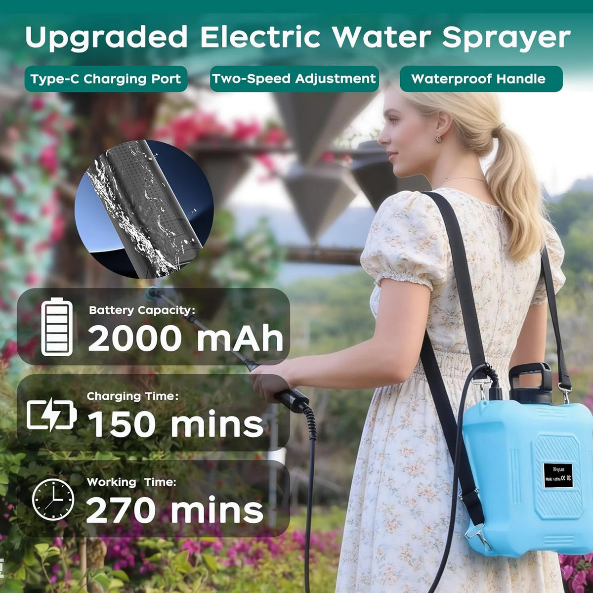 2026 Upgrade Electric Sprayer with Handle Retractable Wand Portable Multi-purpose Garden Sprayer for Farms Orchard Lawns Gardens