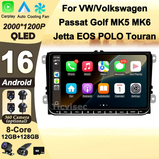 9" Car Stereo with Apple CarPlay & Android Auto, Compatible with VW/Volkswagen Passat Golf MK5 MK6 Jetta EOS POLO