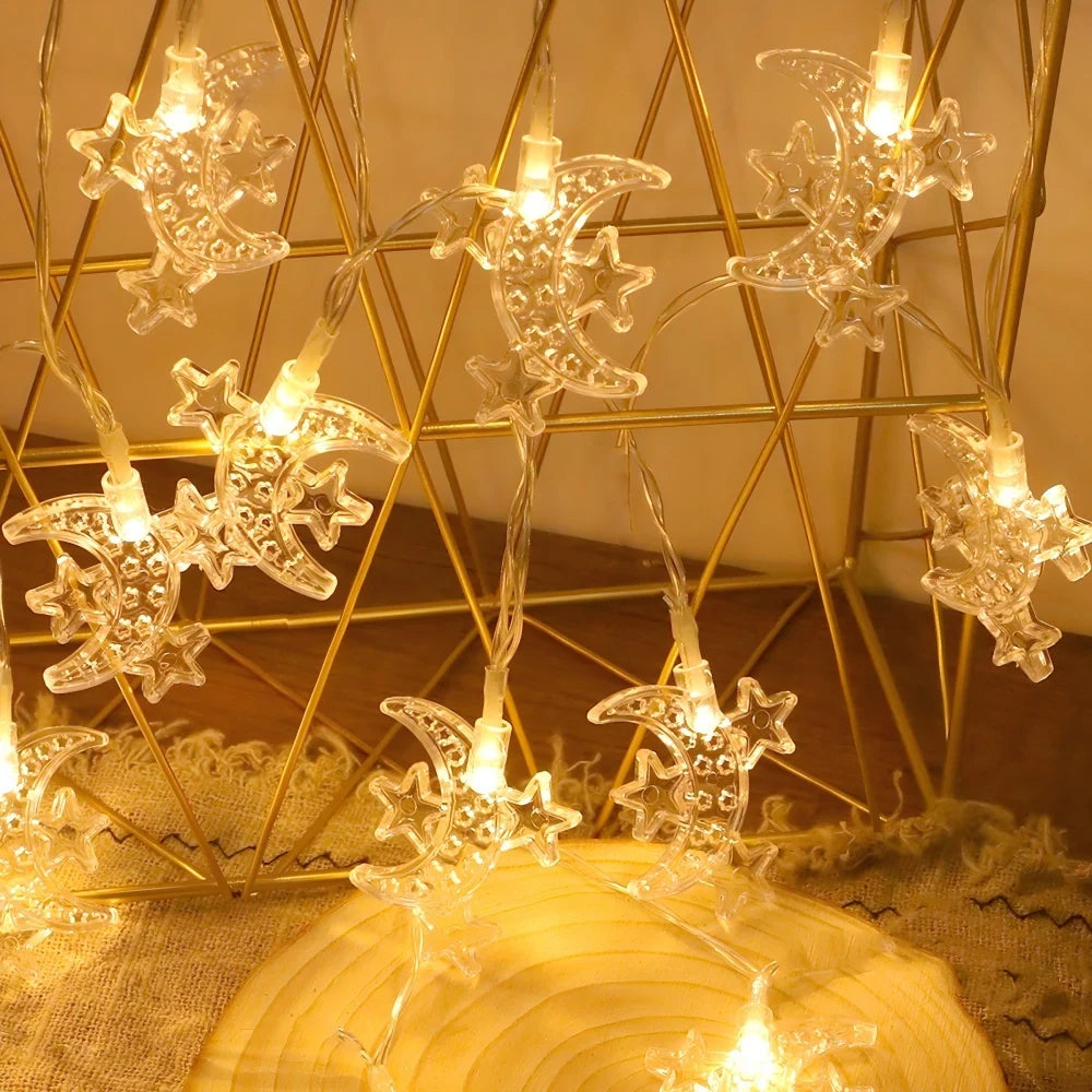 1pc Three Stars Moon String Lights - 59.06/118in LED Fairy Lights for Ramadan, Home Decor, Bedroom, Party, Islamic Festival