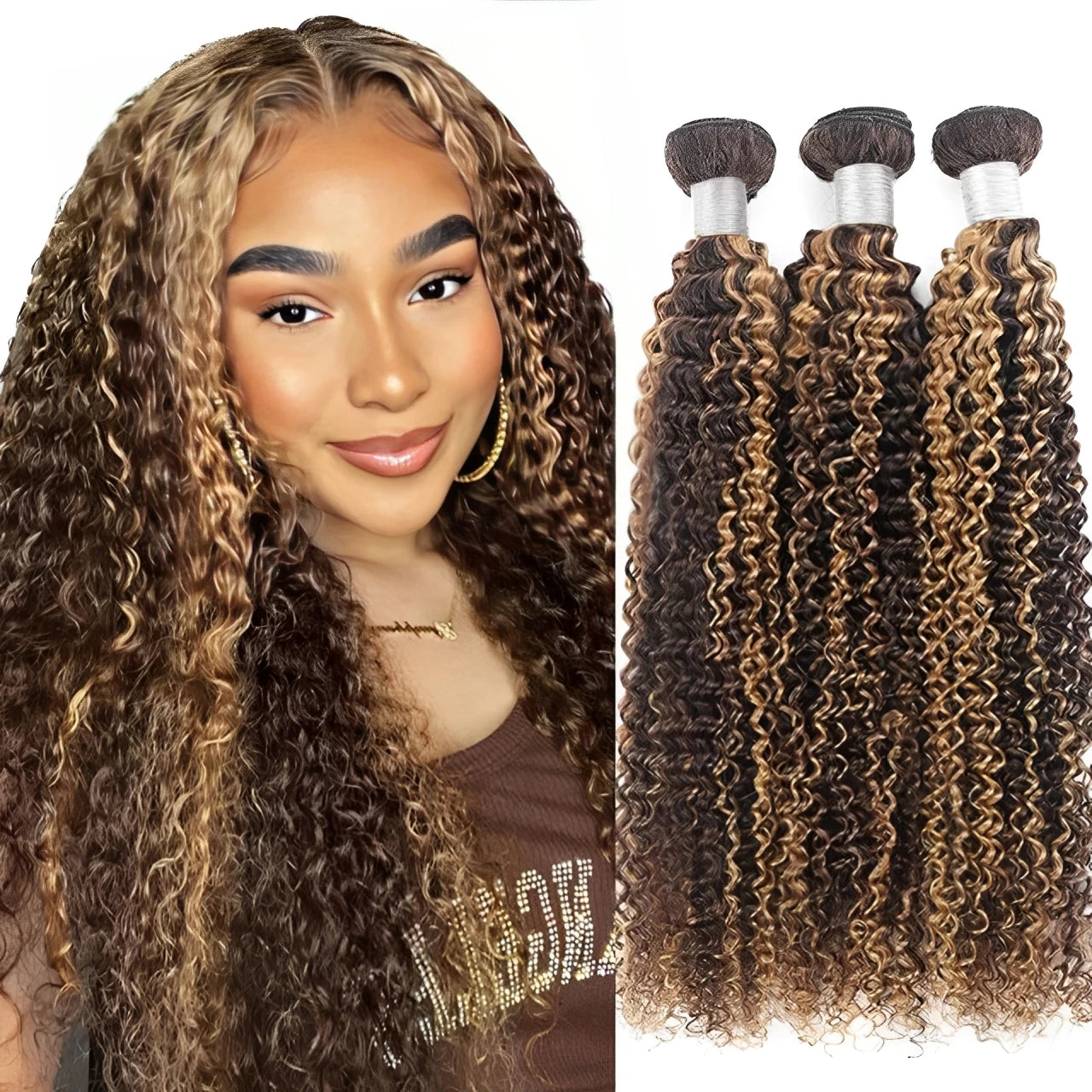 Highlight P4/27 Jerry Curly Human Hair Weave Bundles Water Wave Honey Blonde Bundles Peruvian Raw Hair Bundles Human Hair