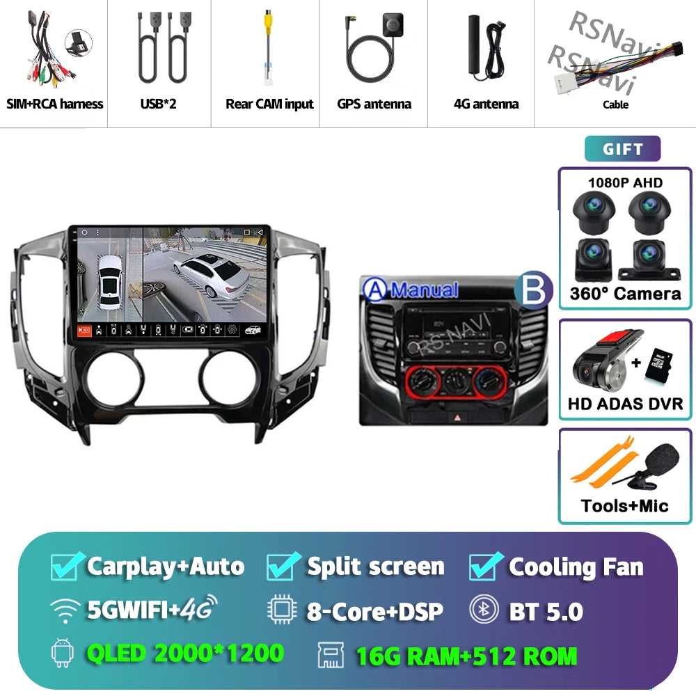 9" Android Car Stereo for Mitsubishi Pajero Sport 3 & L200 (2015–2019) — CarPlay, Android Auto, DSP, WiFi+4G