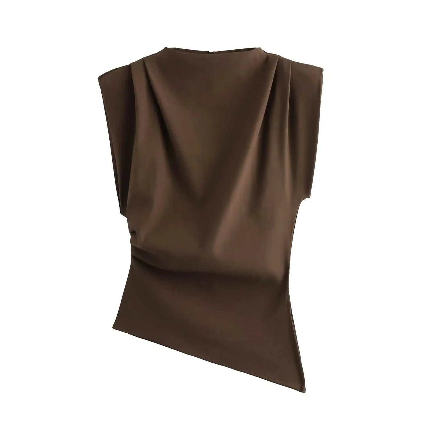 Fashion Shoulderless Top European American Style Simple Pleated Decorative New Top