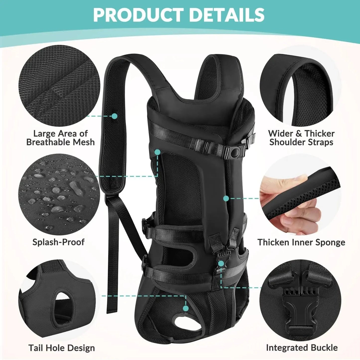 Hands-Free Dog Carrier Backpack – Thickened Sponge Front Pet Carrier | Adjustable Outdoor Backpack | S–XL (Black)