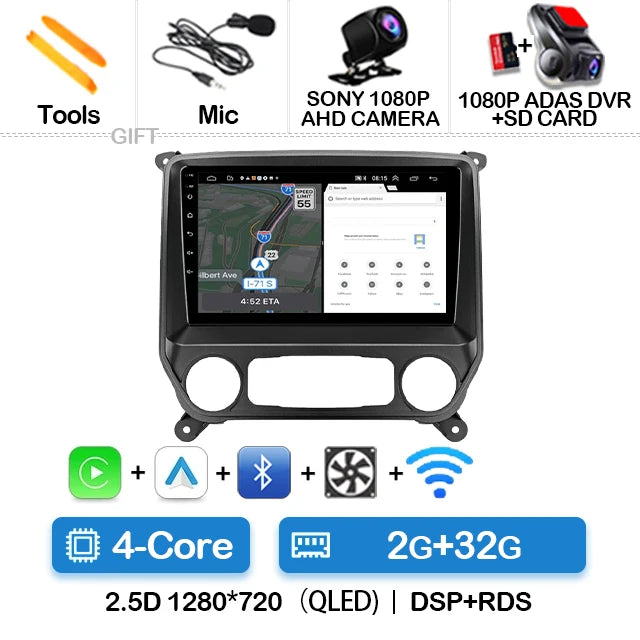 Android Car Stereo with CarPlay & Android Auto (QLED) — Chevrolet Silverado & GMC Sierra (2014–2018)
