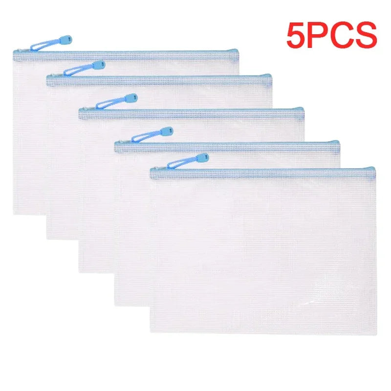 1-10Pcs A4 Mesh Zipper Pouch Bags Thicken Document Bag Waterproof Zip File Folders For School Office Travel Organizing Storage