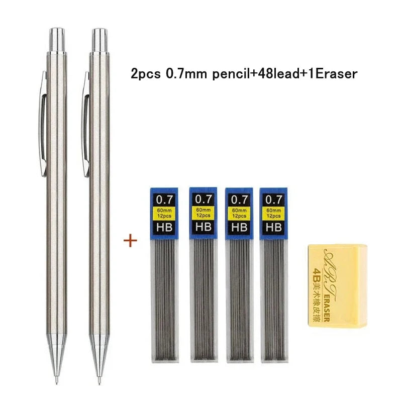 Full Metal Mechanical Pencil Set 0.3 0.5 0.7 0.9 1.3 2.0mm HB Automatic Pencil With Leads,for Art Drawing Writing Sketchin