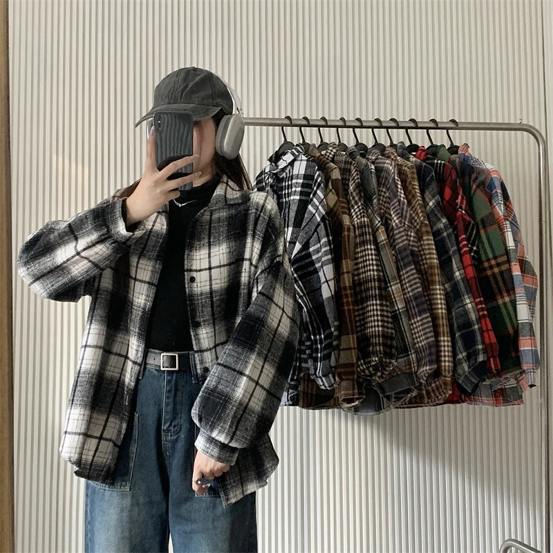 Women's Flannel Plaid Shacket - Button Front Loose Winter Jacket