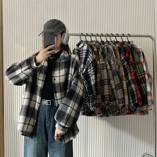 Women's Flannel Plaid Shacket - Button Front Loose Winter Jacket