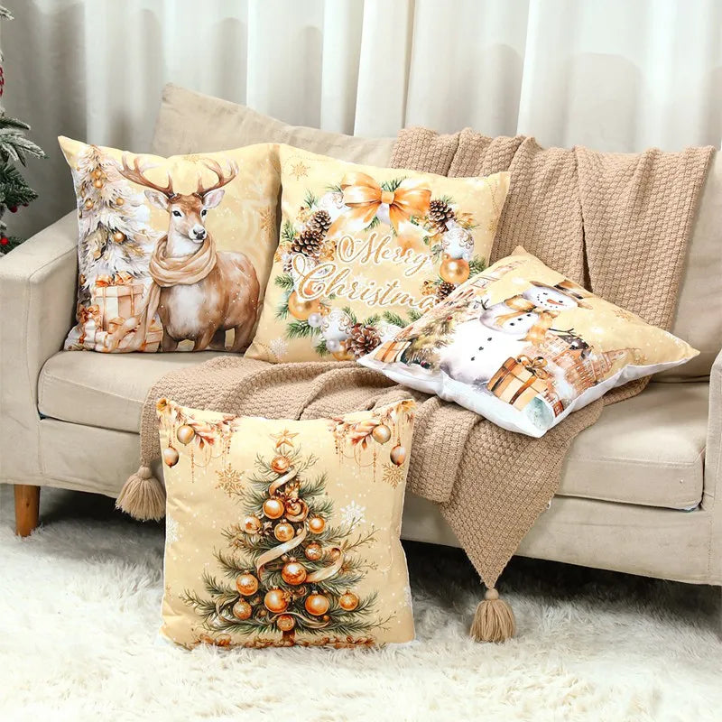 4pcs Merry Christmas Cushion Cover Home Decorations 2026 Christmas Ornament Pillow Case Xmas Navidad Gifts New Year Gifts 2026