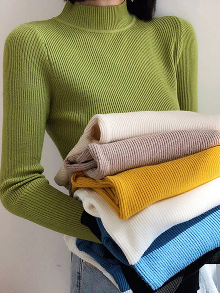 Women's vintage mock neck sweater, slim knit — view 1 of 17