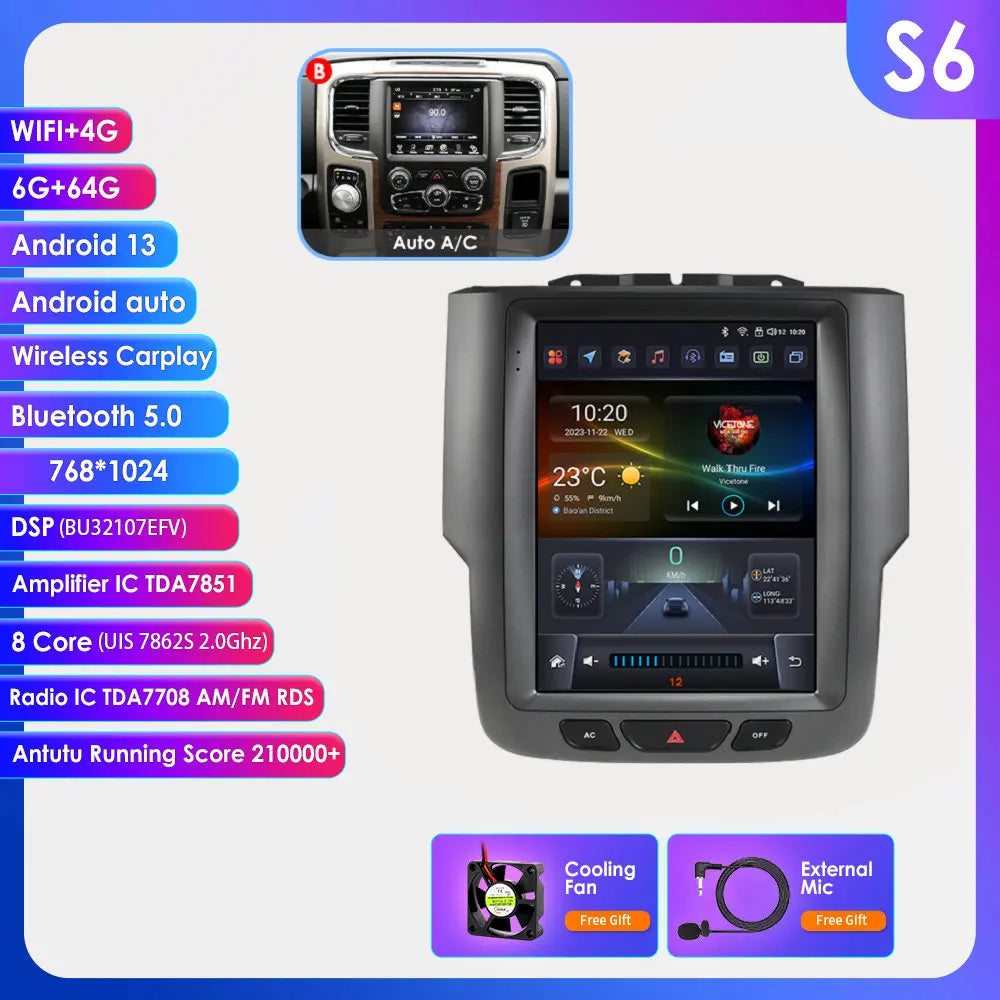 9.7" Tesla-Style Android Multimedia Screen — Dodge RAM 1500/2500/3500 (2013-2018)