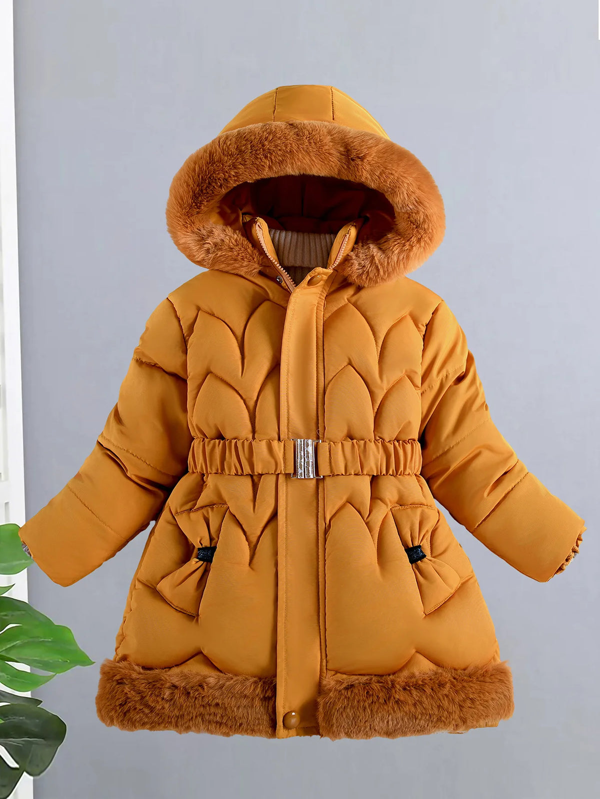 Girls' Hooded Winter Coat with Belt - Plush Lined Heavy Jacket - photo 11