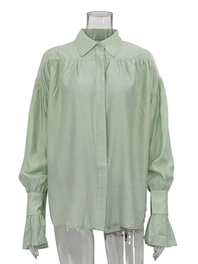 Tossy Casual Loose See-Through Shirts Women's Autumn Lapel Long Sleeve Patchwork Blouse Top Streetwear Female Solid Shirts Top