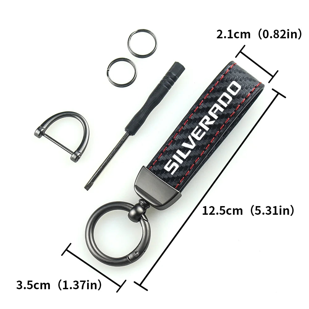 Carbon Fiber Leather Car Keychain Key Chain Pendant Keyring Horseshoe Buckle for SILVERADO SONIC SPARK SS Auto Accessories