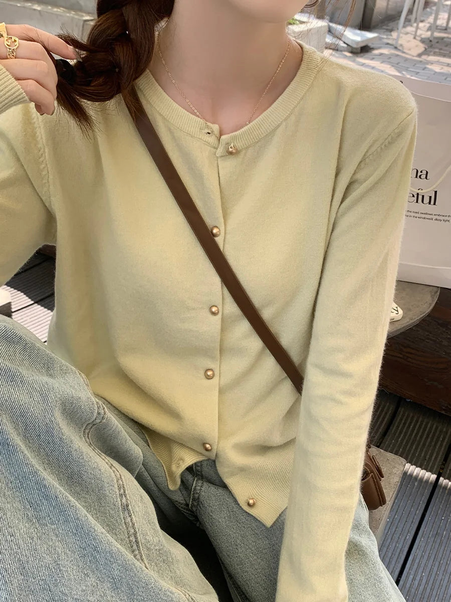 Women's Round Neck Knit Cardigan — Button Front