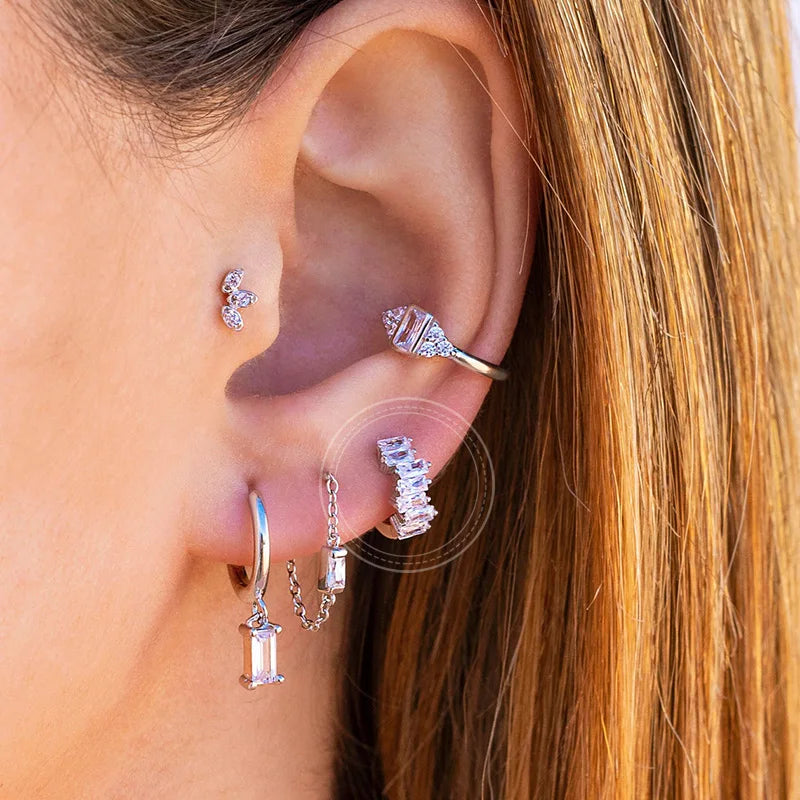 925 Sterling Silver Tassel Hoop Earrings for Women - White Zircon