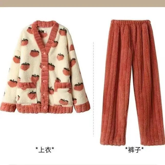 Women's Strawberry Print Flannel Pajama Set - Cute Winter Loungewear - photo 7